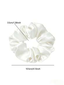 3/12pcs Black Satin Scrunchies Set, Minimalist Design Elegant High Elasticity Hair Ties, Daily Essential Ponytail - White - View 2