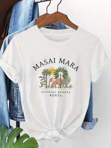 Women's T-Shirt - Large Size - Masai Mara National Reserve, Kenya Design - African Wildlife Theme Short Sleeve T-Shirt - Lightweight Crew Neck - Summer Top - White Acacia Tree And Zebra Design - Travel Souvenir - Everyday Casual Wear - Machine Washable - Nature Style Printed Fabric - Opaque Material - Delivered From Local Warehouse - Soft And Comfortable Cotton - Discount Suitable For Easter, Halloween, Thanksgiving, Christmas And More. - 白色 - 查看 6