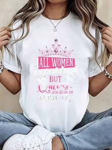 Women's T-Shirt: All Women Are Created Equal, But Queens Are Born On April 17th. Crown Graphic Design For Women. Birthday Gift. White T-Shirt. Casual Everyday Wear. - 白色 - 查看 7