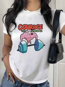 100% Cotton. Brave And Muscular Dog Lifting Weights, Inspiring Strength And Humor In A Fun Cartoon Style. Women's 100% Cotton Simple Solid Color T-Shirt, Loose And Slim Fit Casual Short Sleeve - 紅色的 - 查看 8