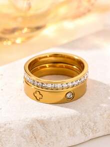 Bộ nhẫn hình cỏ bốn lá bằng vàng 14K mới năm 2026, thiết kế sáng tạo thời trang, chất liệu thép không gỉ không phai màu, thích hợp để đeo hàng ngày, dự tiệc và làm quà tặng Ngày của Mẹ. - Kiểu vàng số một - Xem 12