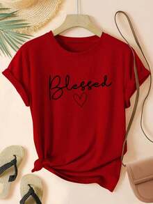 1 Women's T-Shirt - Heather Grey With Heart Print, Soft Casual T-Shirt For Everyday Wear, Sizes S-XXXL - Perfect For Everyday Wear And Special Occasions. 180g - Versatile 100% Cotton Women's Casual T-Shirt - Easy To Match Basic. - 紅色 - 查看 6