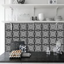 10pcs Decorative Vinyl Floor Stickers, Home Decor Wall Stickers, Black & White Floral Pattern, Self-Adhesive Waterproof Removable, Suitable For Kitchen, Bathroom, Toilet Walls And Floors - 10Pcs - View 4