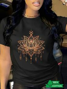 Women's T-Shirt With Round Neck And Anime Letter Print, Simple Design, Comfortable And Breathable, Suitable For Casual And Versatile Daily Wear, Showing A Natural And Elegant Style, A Must-Have For Summer Parties, With Local Shipping Available. - Black - View 12