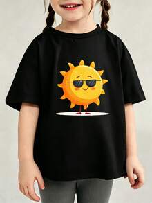Playera infantil transpirable estampada tela de poliéster - Negro - Ver 1