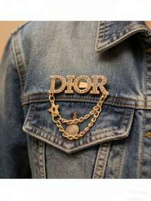 Luxury Rhinestone Letter Chain Brooch Pin With Double Chain And Gold Star Charm For Women Men - Multicolor - View 6