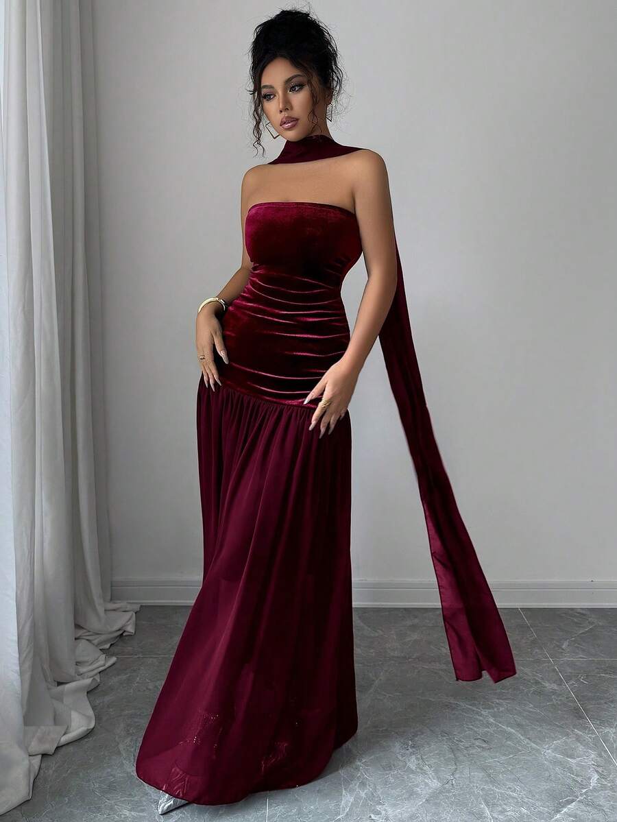 New Women's Long Dress, Tube Top, Elegant And Sophisticated Design, Flattering, Perfect For Gala Parties, Red Carpets, Weddings And Formal Events - 紅色 - 查看 1
