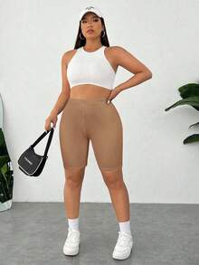 Pantalones Cortos de Compresión de Talla Grande  Negros de Secado Rápido y Refrigeración - Caqui - Ver 6