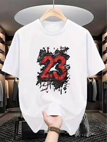 Men's T-Shirt - Pattern No. 23 With Ink Splash Effect, Suitable For Casual Daily Wear, Round Neck Design With Eye-Catching Print, Short Sleeve Urban Style, Men's Sports T-Shirt, Men's Digital Print Sports T-Shirt, Jersey Style T-Shirt. - 白色 - 查看 1