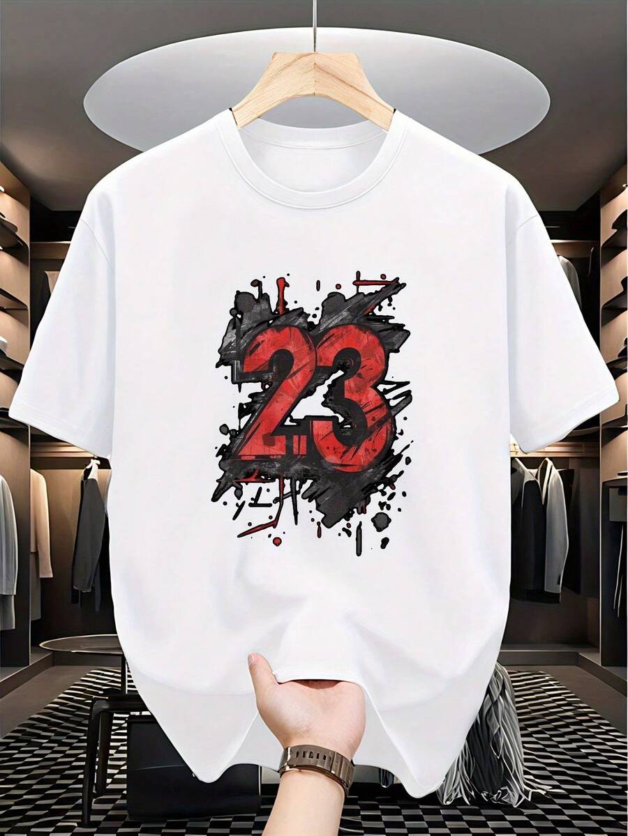 Men's T-Shirt - Pattern No. 23 With Ink Splash Effect, Suitable For Casual Daily Wear, Round Neck Design With Eye-Catching Print, Short Sleeve Urban Style, Men's Sports T-Shirt, Men's Digital Print Sports T-Shirt, Jersey Style T-Shirt. - 白色 - 查看 1