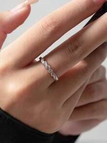 1 chiếc nhẫn hở hình Möbius xoắn đính đá lấp lánh tối giản – Nhẫn đeo ngón trỏ tinh tế, độc đáo dành cho nữ, trang sức nổi bật cho kỳ nghỉ hè. - Bạc - Xem 4