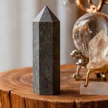Natural Shungite Evil Eye Pyramid Polished Block Column Healing Stone Figurine Home Office Decor Spiritual Energy Gift - Grey - View 7