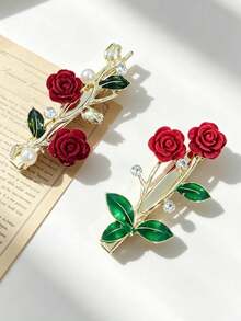 1pc Gancho de cabelo feminino, gancho de cabelo com flor de rosa elegante e requintada em estilo retrô, acessório de cabelo para franja lateral, decoração de cabelo nupcial, barrettes de cabelo, garras de cabelo - Multicolorido - Ver 5