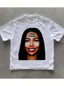 1 Piece Hip-Hop T-Shirt For Men And Women, Mariah Scientist Rapper, Classic Women's T-Shirt With Free Thugs Print, Round Neck, Short Sleeve, Y2K Vintage Streetwear Style, Women's Cotton Graphic T-Shirt, 180g 100% Cotton - 白色3 - 查看 5