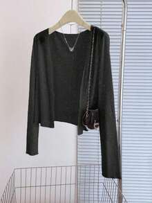 Chaqueta delgada de estilo minimalista casual y para ir al trabajo, para primavera/verano, para mujer - Negro - Ver 6