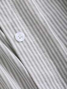 Camisa con volantes y hombros caídos a rayas verticales, blusas de manga larga, ropa de otoño - Gris Claro - Ver 9