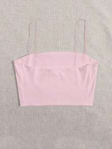 Top corto de tirantes delgado unicolor - Rosa - Ver 2