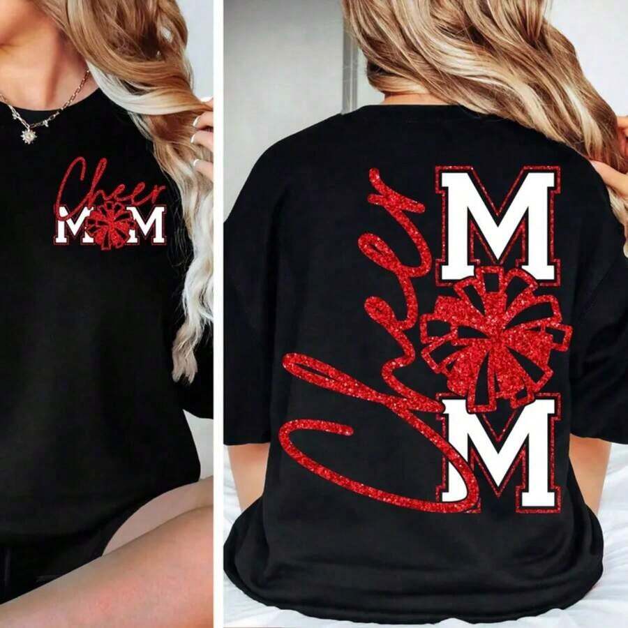 Cheer Mom SVG Cheer Mom PNG Party Day Cheerleader Cheerleading Competition T-Shirt Design PNG SVG CricutA Silhouette Cameo DFX EPS Instant Download 45 - 黑色 - 查看 1