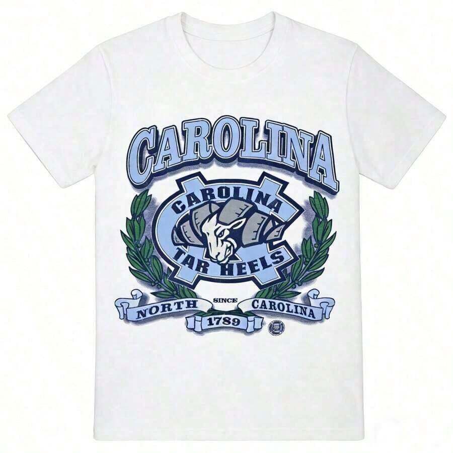 Premium Quality Unisex Casual T-Shirts Featuring The Classic North Carolina Tar Heels Team Logo Print. 100% Cotton. - 白色 14 - 查看 1