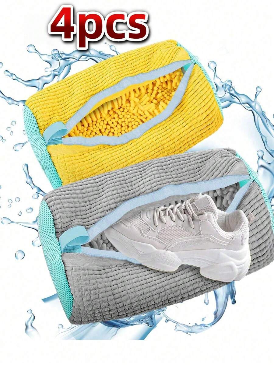 4 pièces Sacs de lavage de chaussures 360°, convenant à tous les types de chaussures - Anti-déformation, lavables en machine, séchables à l'air, doublure en velours doux protégeant le lavage, idéal pour les baskets et les chaussures décontractées, sacs de rangement pour le linge de Noël, sacs de lavage anti-déformation efficaces, accessoires de machine à laver lâches, sacs de lessive pour machine à laver domestique, sacs de protection pour chaussures, sacs de lavage de rangement pour chaussures - Multicolore - Voir 1