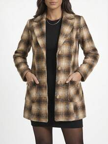 Aletheia - Women's Elegant Long Plaid Coat, Winter Overcoat, Warm, Lined, Made Of Felted Wool, Perfect For June Festivals - 鏽棕色 - 查看 3