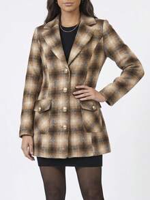 Aletheia - Women's Elegant Long Plaid Coat, Winter Overcoat, Warm, Lined, Made Of Felted Wool, Perfect For June Festivals - 鏽棕色 - 查看 4