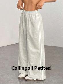 Pantalones casuales con rayas laterales negras, de estilo simple y de moda para uso diario, graduación, maestros y vuelta al colegio para mujeres - Gris Claro - Ver 3