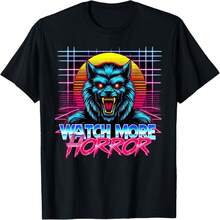 Watch More Horror Retro 80s Synthwave Style Werewolf Graphic T-Shirt - 黑色 - 查看 1