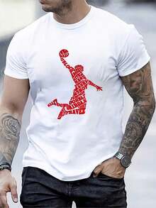 ‌ Camiseta de Manga Corta Holgada Casual Versátil con Estampado de Baloncesto Divertido, Ideal para Vacaciones, Trabajo y Uso Diario100% Cotton - Blanco 3 - Ver 6