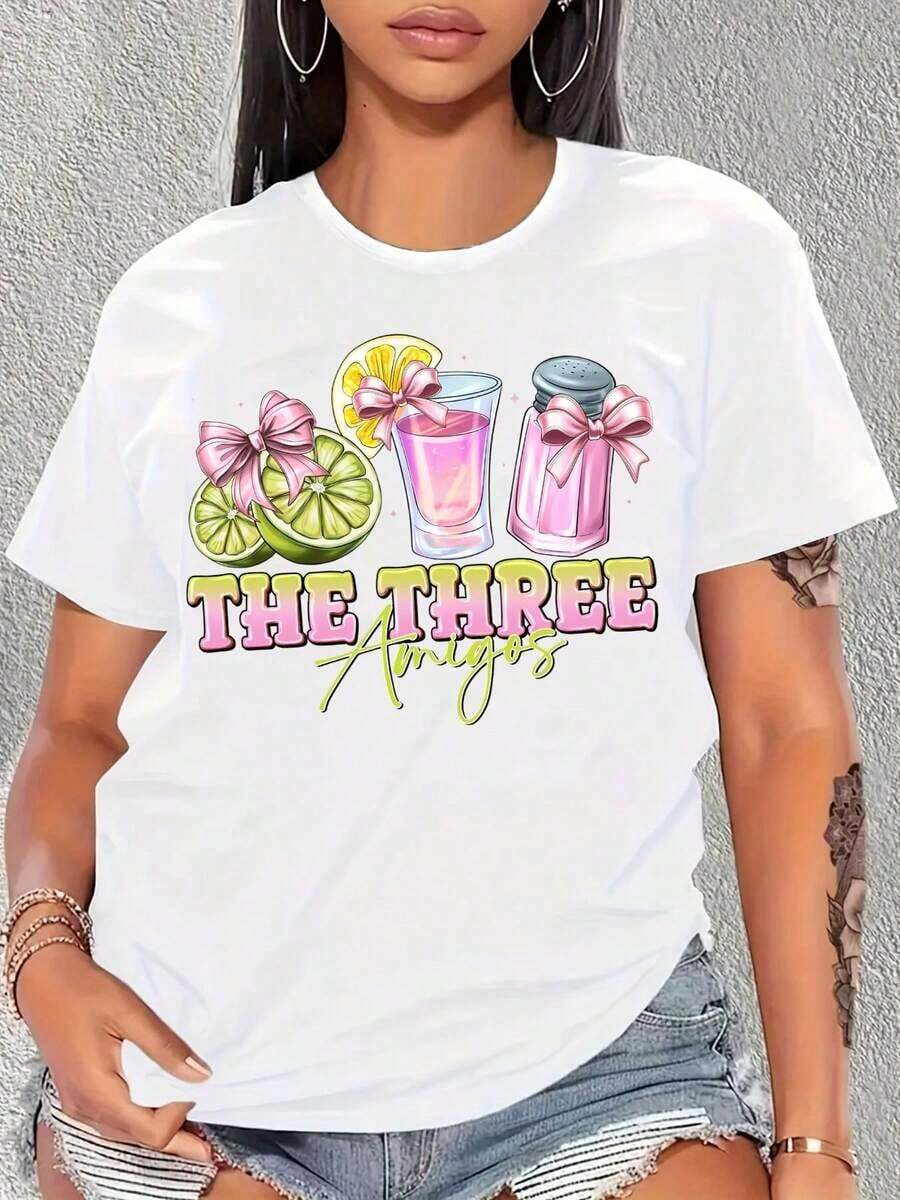 Camiseta de Fiesta con Diseño de Cócteles "Los Tres Amigos" para Mujer, Divertida para Verano, Ideal para Despedida de Soltera, Vacaciones en la Playa, Regalo - Blanco - Ver 1