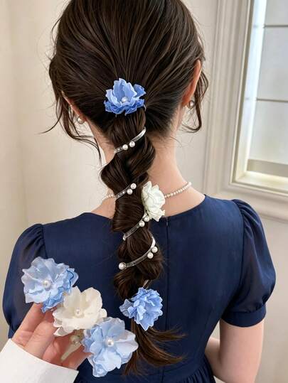 2 Pieces Of Colorful Flower Beaded Telephone Cord Hair Ties, Suitable For Users Aged 14 And Above. These Telephone Cord Hair Ties With Fashionable Bohemian-Style Flower Patterns Are Perfect For Daily Wear And Beach Vacations. They Are An Excellent Choice For Girls As Fashionable Hair Accessories.
