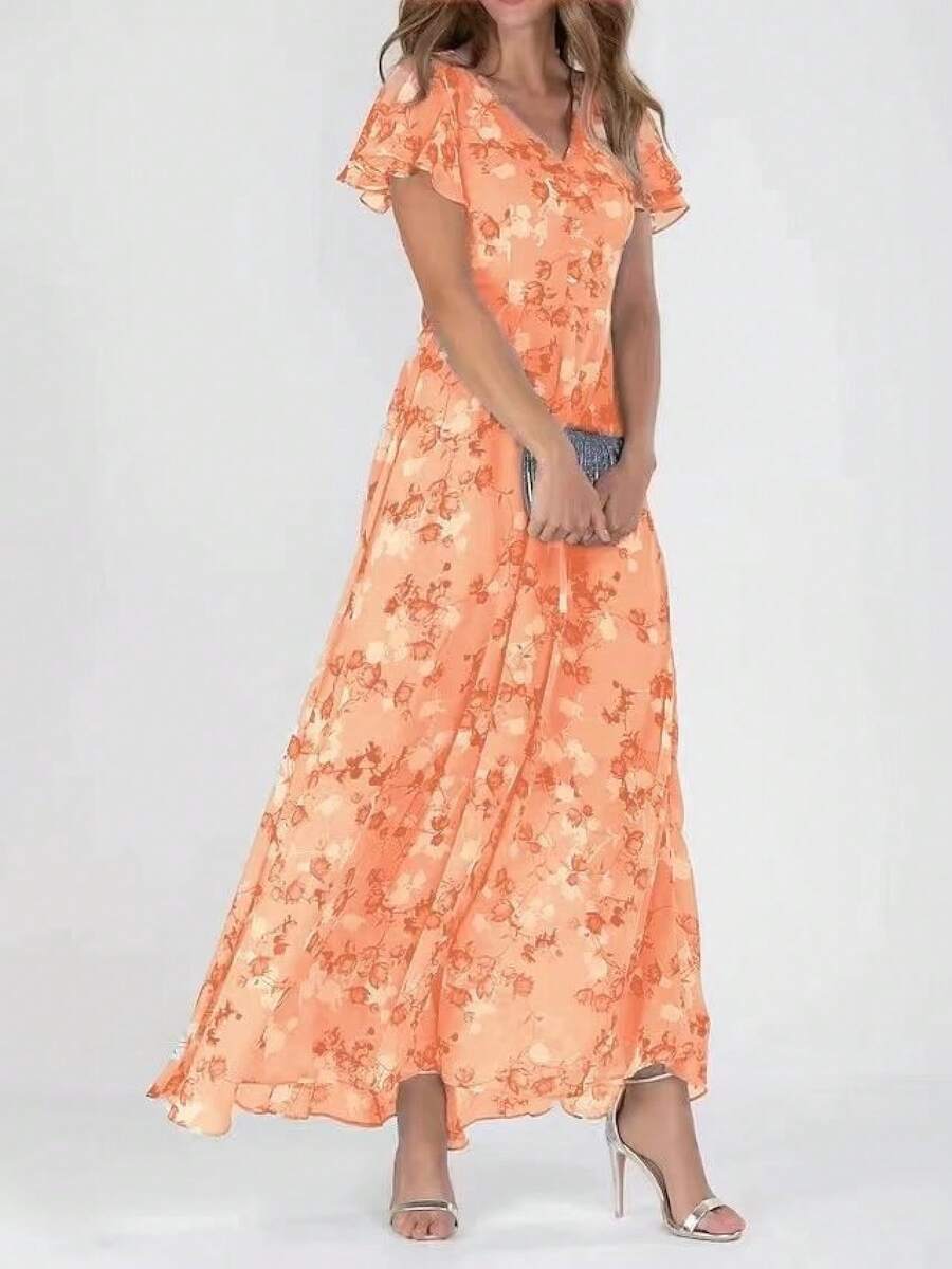 Women Long Dresses - 橘色 - 查看 1