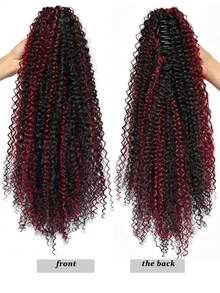 24 Inch Deep Brown Deep Wave Clip-In Ponytail Hair Extension - Heat Resistant Synthetic Fiber, Natural Curly Hair Styling Accessory, Suitable For Women's Daily Use, Daily Hairstyle Styling Accessory, Voluminous Curly Heat Resistant Fiber Wig - Red Highlight - View 3
