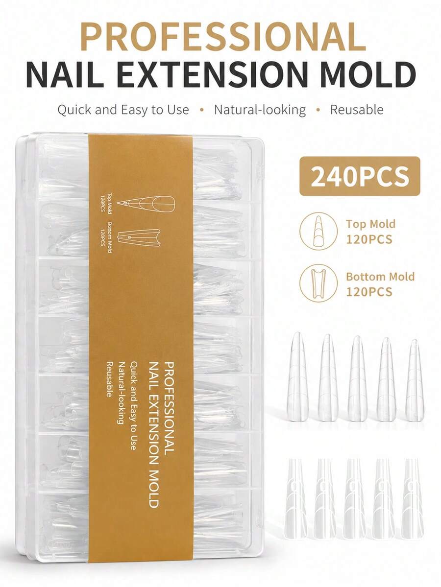 Molde de puntas de uñas tipo sándwich, puntas de extensión de uñas trapezoidales semi-mate sin costuras sin limar en capas - Ver 1
