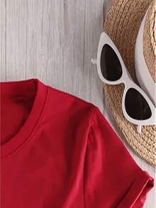 Women's T-Shirt With "Oh Dear, I'm That Aunt" Print - Casual Round Neck Top In Bright Pink, With White Lettering And Heart Design, Machine Washable, Comfortable For All Seasons, Casual Wear, Durable Fabric. - 紅色 - 查看 5
