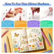 12/24 Colors Acrylic Glitter Markers, Water-Based Glitter Student DIY Painting Watercolor Pens, Planner Coloring Greeting Card Co, First Day Of School - Multicolor - View 5