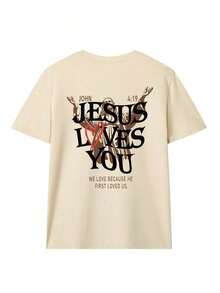 Women's Short-Sleeved T-Shirt With Round Neck And "Jesus Loves You" Print, Casual Style, Suitable For Everyday Wear, Summer White Color. - 黑色 - 查看 5