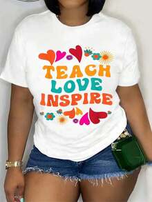 Camiseta de manga corta para mujer, 100% algodón, suave y transpirable - Estampado gráfico con temática de maestros, top casual de cuello redondo para la temporada de regreso a clases, camiseta versátil para educadores y madres, camiseta para maestros, transpirable y cómoda. - Blanco - Ver 1