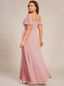 EVERPRETTY Plus Size Elegant Romantic Alluring Off-Shoulder Pink Bridesmaid Dress, Suitable For Summer Wedding Guest, Valentine's Day Party - Pink - View 3