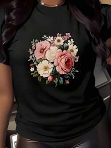 Short-SleeveSoft & Comfy Casual T-Shirt - Women's Fashion Top With Unique Prints, Stylish Clothes, Sweet Gift 180g100% Cotton100% Cotton - 黑色 - 查看 1