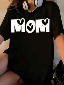 Camiseta con Estampado de Corazón para Mujer, Corte Holgado Casual, Blanca, con Diseño de Amor, Perfecta como Regalo para el Día de la Madre y para Uso Diario [Adecuada para Ocasiones de Ocio y Deportivas] Playera Holgada para Mujer - Negro - Ver 7