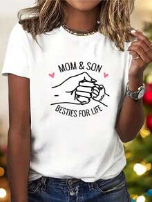 1 Piece Fashion T-Shirt For Women, Mother's Day Gift, T-Shirt For Mother And Best Friends Forever, Mother's Day T-Shirt, Short Sleeve T-Shirt For Mother's Day - 白色 - 查看 1