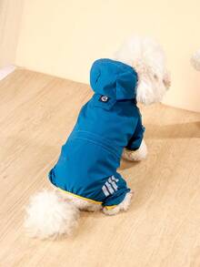 Un impermeable ligero de poliéster para perros con tiras reflectantes, que cubre las cuatro patas en azul sólido, chaqueta impermeable para mascotas, adecuada para perros Teddy pequeños y perros grandes para usar todo el año en otoño (no apto para razas grandes) - Azul - Ver 8