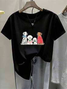 New 2026 Women's T-Shirts, Couple T-Shirts, Funny Pet Print T-Shirt, Original Design, Comfortable, Casual, Cheerful For Animal Lovers, Size S/M/L, Black, Youth Fashion 2023 - 黑色 - 查看 1