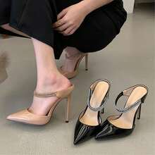 Women's Pointed Toe Rhinestone Chain High Heel Formal Dress Shoes - Apricot - View 6