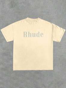 Premium Unisex Casual T-Shirts, Men's Graphic T-Shirt, Rhude 100% Cotton Casual T-Shirt - 杏色 - 查看 2