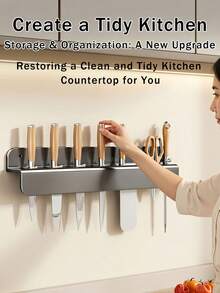 Stainless Steel Wall‑Mounted Knife Storage Rack, No‑Drill Integrated Kitchen Knife Holder. Space‑Saving Wall‑Mounted Design Keeps Countertops Neat Without Wall Damage, Great For Home, Apartment And Rental Kitchen Use. - Multicolor - View 6