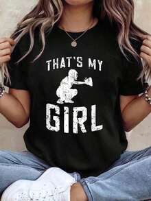 PremiumLooseThat's My Girl Softball Catcher Dad Of A Softball Catcher T-Shirt, Printed T-Shirts, Minimalist Casual T-Shirt, Basic Crew Neck Short Sleeve T-Shirt, Gift Idea - 黑色 - 查看 7