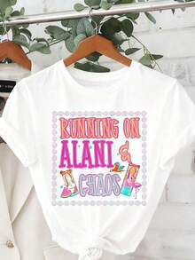 PremiumWo's Casual Alani Chaos Pattern T-Shirt - Short Sleeves, Round Neck, Summer And Spring Top, Colorful Cartoon Design, Lightweight And Comfortable, Casual Wear With Fun Prints, Lightweight ShirtGift Idea - 白色 - 查看 1