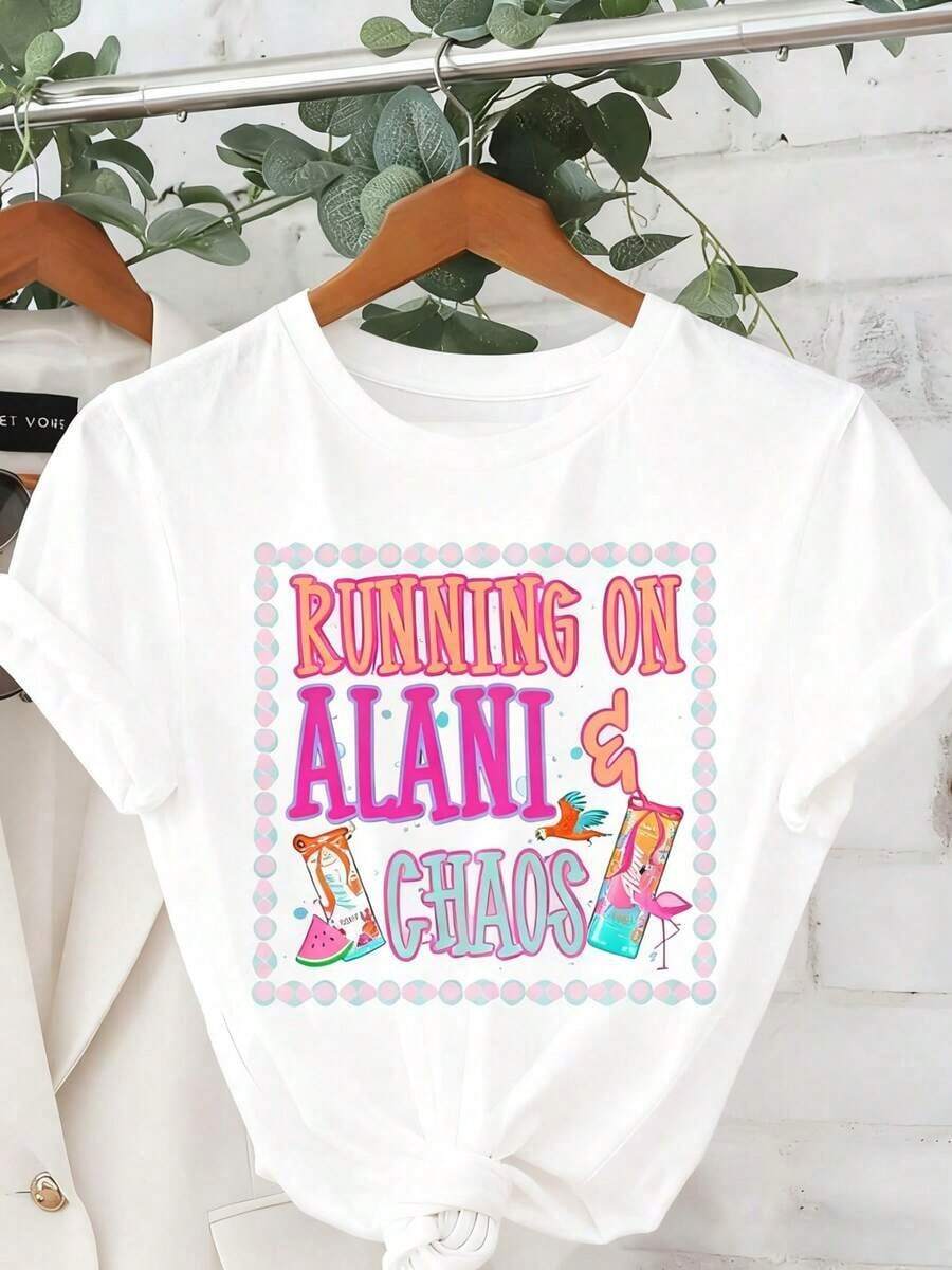 PremiumWo's Casual Alani Chaos Pattern T-Shirt - Short Sleeves, Round Neck, Summer And Spring Top, Colorful Cartoon Design, Lightweight And Comfortable, Casual Wear With Fun Prints, Lightweight ShirtGift Idea - 白色 - 查看 1